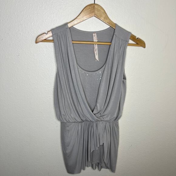 Bailey 44 Light Gray Sequin Faux Wrap Tank XS - Picture 1 of 7